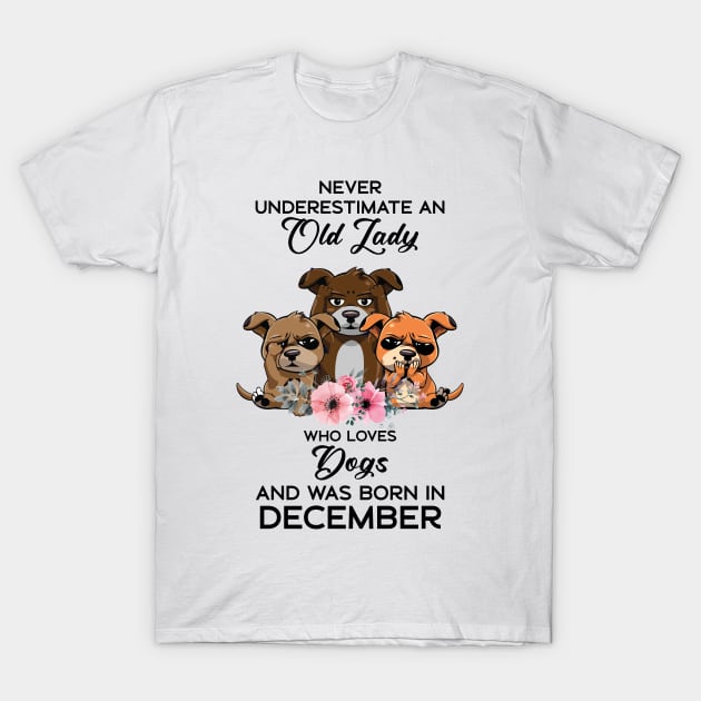 Never Underestimate An Old Woman Who Loves Cats And Was Born In December T-Shirt by Happy Solstice